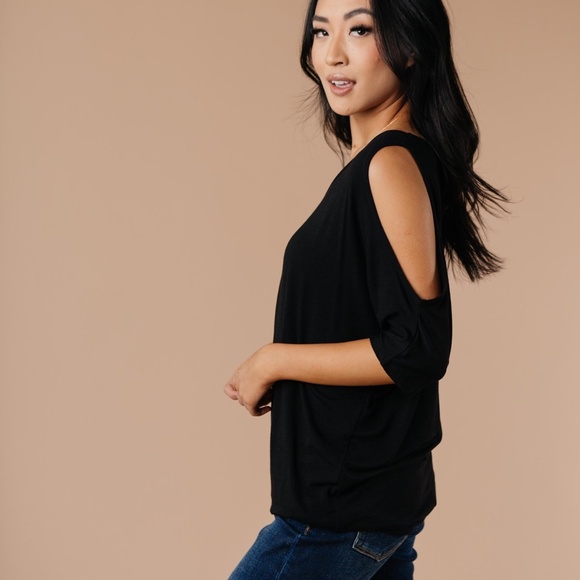 Cold Shoulder Wrap Top, Black, Size Small - Picture 2 of 4